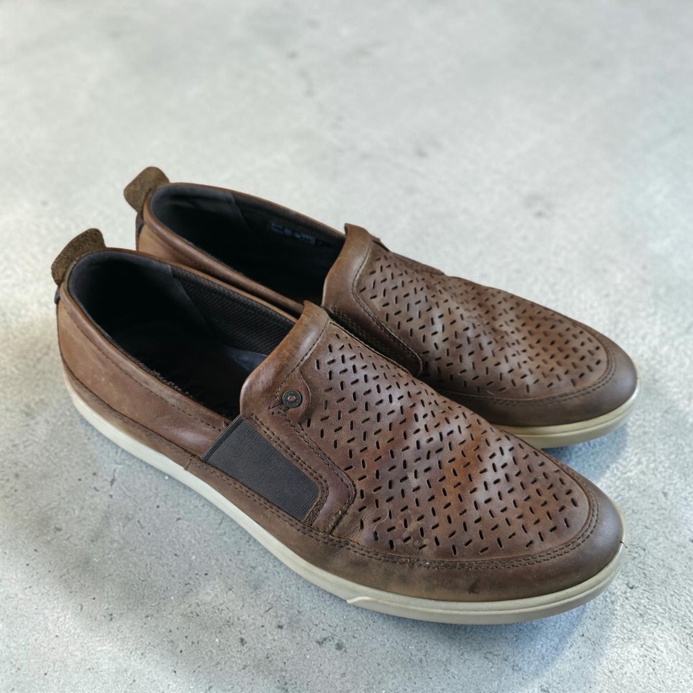 ECCO Men's Collin 2.0 Size 11.5 Brown Perforate Leather Loafers Shoes Slip On